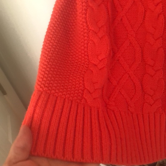 Lands End Cable Knit Turtle Neck Blood Orange Sweater Sz XL - Picture 7 of 12